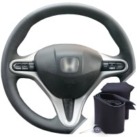 Оплетка на руль из натуральной кожи Honda Civic VIII (FD, FA) 2006-2011 г.в. (для замены штатной кожи, черная) перфорация
