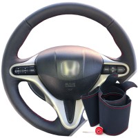 Оплетка на руль из натуральной кожи Honda Civic VIII (FD, FA) 2006-2011 г.в. (для замены штатной кожи, красная)